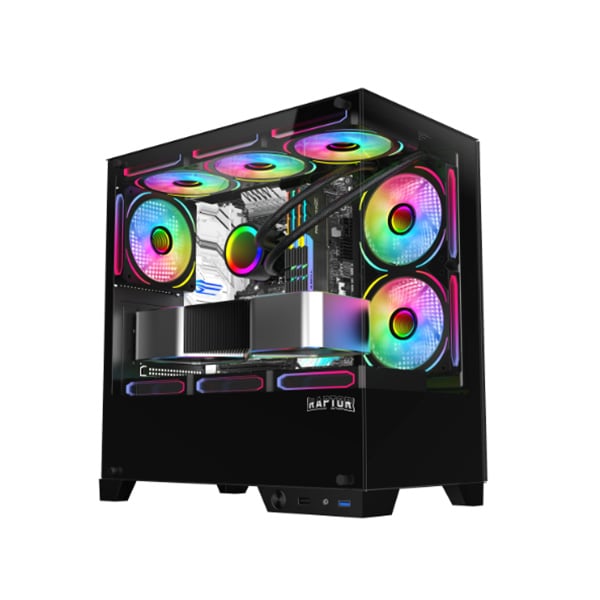 GABINETE RAPTOR THUNDER STRIKE TG X2 MID-TOWER RGB FAN X1 BLACK