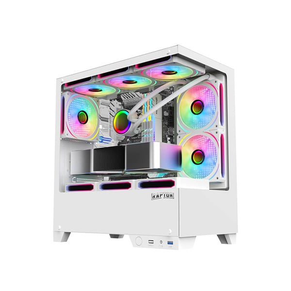 GABINETE RAPTOR THUNDER STRIKE TG X2 MID-TOWER RGB FAN X1 WHITE