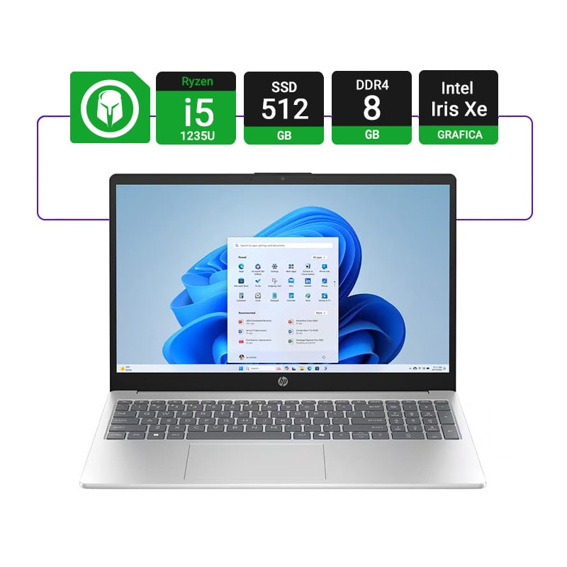 NOTEBOOK HP 15.6" INTEL I5 1235U 8GB RAM 512GB SSD - TOUCHSCREEN - NATURAL SILVER
