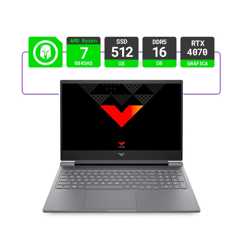 NOTEBOOK HP VICTUS 16 S1023DX 16.1" RYZEN 7 8845HS 16GB RAM 512GB SSD W11 RTX 4070 8GB VRAM 144HZ