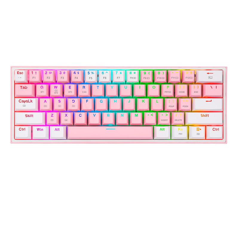 TECLADO MECANICO 60% REDRAGON FIZZ PRO K616 PINK/WHITE RGB RED SWITCHES