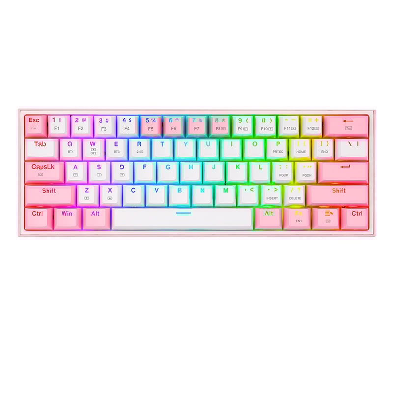 TECLADO MECANICO 60% REDRAGON FIZZ PRO K616 WHITE/PINK RGB RED SWITCHES