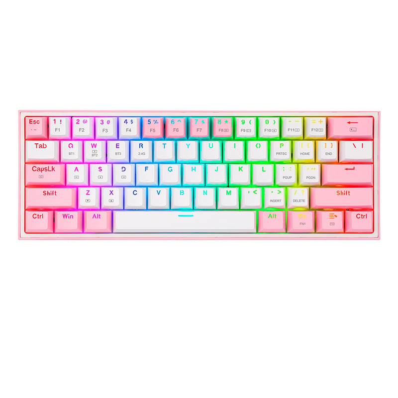 TECLADO MECANICO 60% REDRAGON FIZZ PRO K616 WHITE/PINK RGB RED SWITCHES