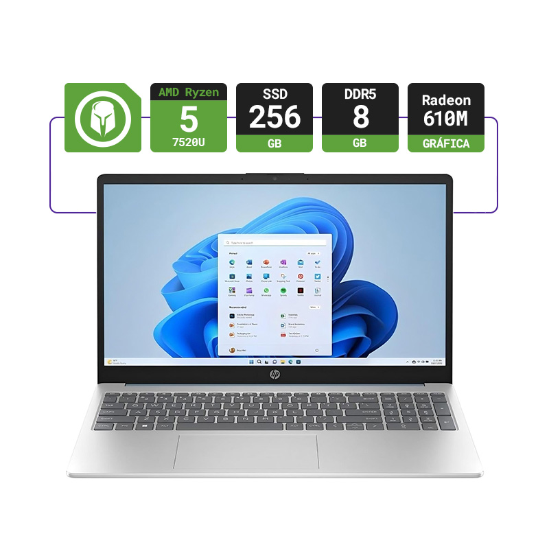 NOTEBOOK HP 15-FC0037WM 15.6" AMD RYZEN 5 7520U 8GB RAM 256GB FHD W11 - MOONLIGHT BLUE