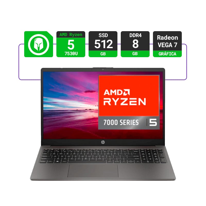 NOTEBOOK HP 255 15.6" AMD RYZEN 5 7530U 8GB RAM 512GB - FREEDOS