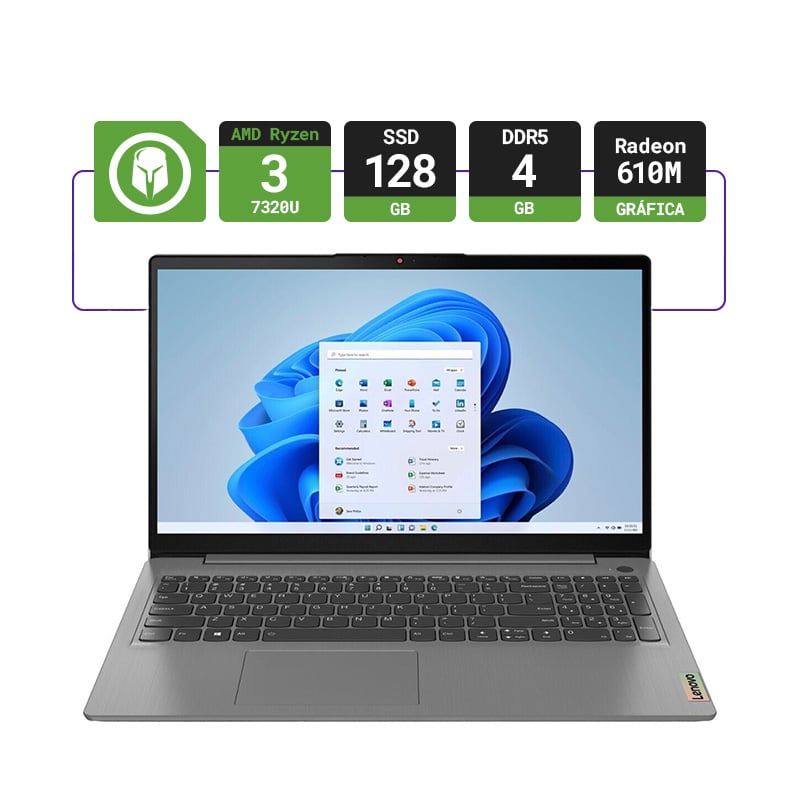 NOTEBOOK LENOVO IDEAPAD 1 15.6" AMD RYZEN 3 7320U 4GB RAM 128GB SSD- FHD - W11