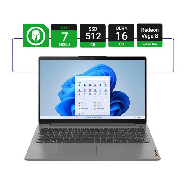 Notebook Lenovo Ideapad Slim 3 15abr8 15.6" Amd Ryzen 7 5825u 16gb Ram 512gb Nvme Fhd - W11 - Grey