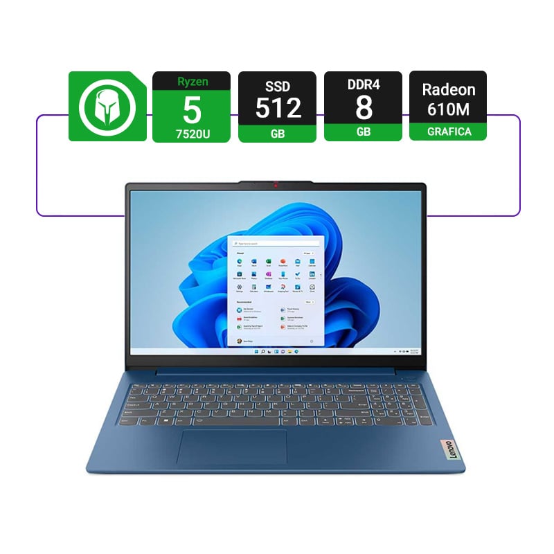 NOTEBOOK LENOVO IDEAPAD SLIM 3 15AMN8 15.6" RYZEN 5 7520U 8GB RAM 512GB NVME FHD - W11 HOME