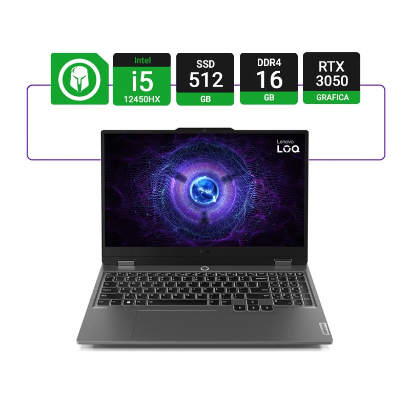 NOTEBOOK LENOVO LOQ 15IAX9 15.6" INTEL I5 12450HX 16GB RAM 512GB NVME RTX 3050 FHD - W11 HOME