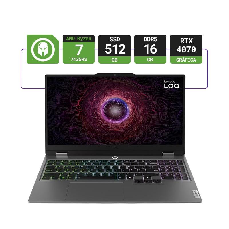 NOTEBOOK LENOVO LOQ 15ARP9 15.6" AMD RYZEN 7 7435HS 16GB RAM 512GB SSD RTX 4070 - W11 - MOON GREY