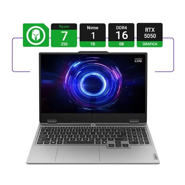 Notebook Gamer Lenovo Loq Gaming Ips 15.6" Fhd 144hz Amd Ryzen 7 250 16gb Ram 1tb Nvme Rtx 5050