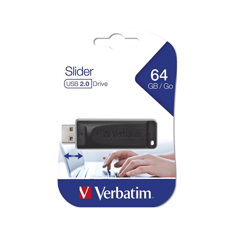 PENDRIVE 64GB VERBATIM SLIDER NEGRO USB 2.0