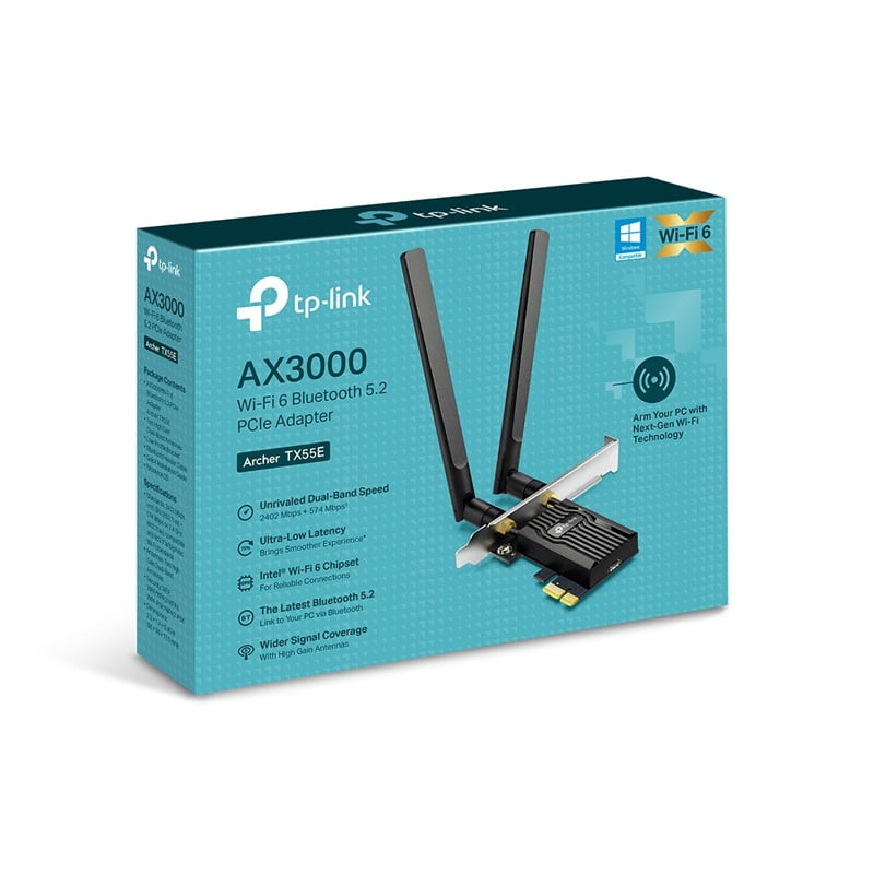 PLACA DE RED PCIE WIFI + BLUETOOTH TP-LINK ARCHER TX55E AX3000 DUAL BAND 3000MBPS + BLUETOOTH 5.2