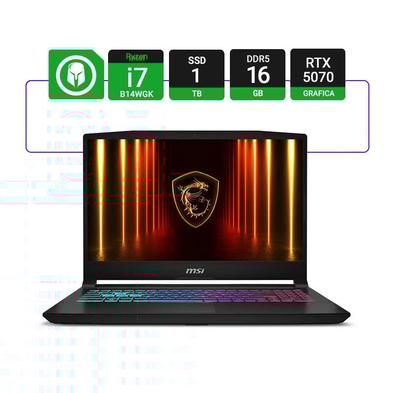 NOTEBOOK MSI KATANA 15 HX B14WGK 15,6" INTEL I7 14650HX 16GB RAM 1TB NVME RTX 5070 W11 165HZ