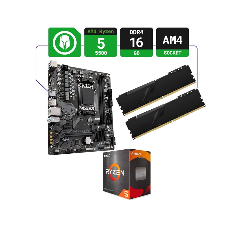 COMBO ACTUALIZACIÓN AMD RYZEN 5 5500 + A520 AM4 + 16GB RAM DDR4