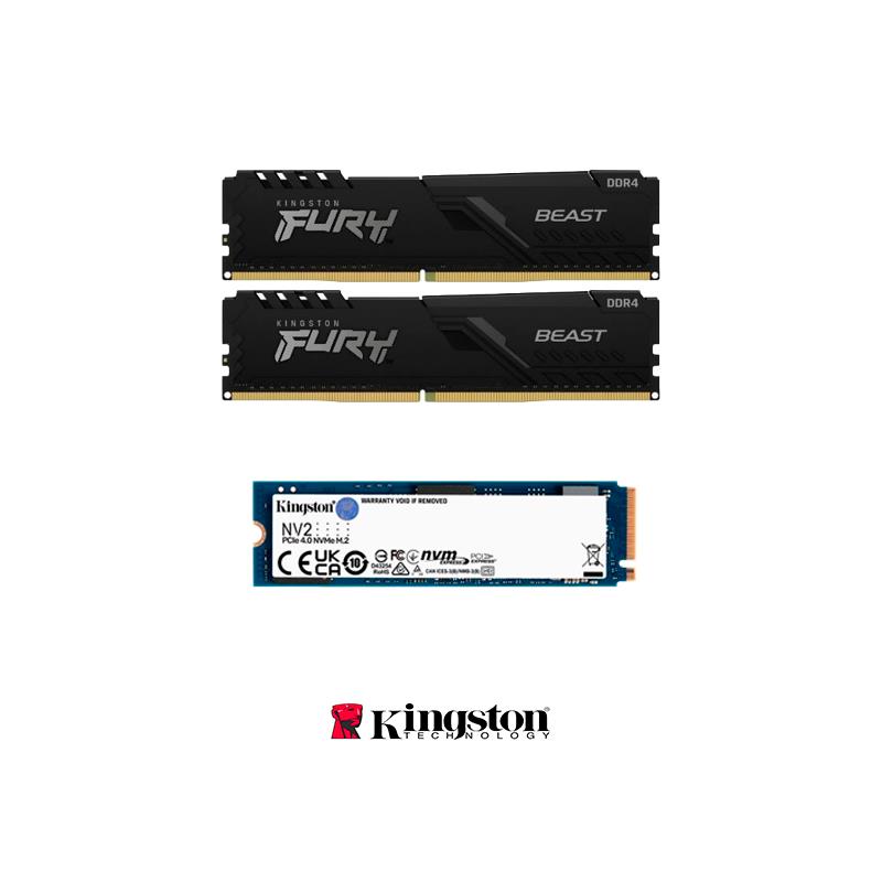 COMBO ACTUALIZACIÓN KINGSTON RAM FURY BEAST 16GB (2X8GB) 3200 MHZ + SSD 500GB KINGSTON NV2 M.2