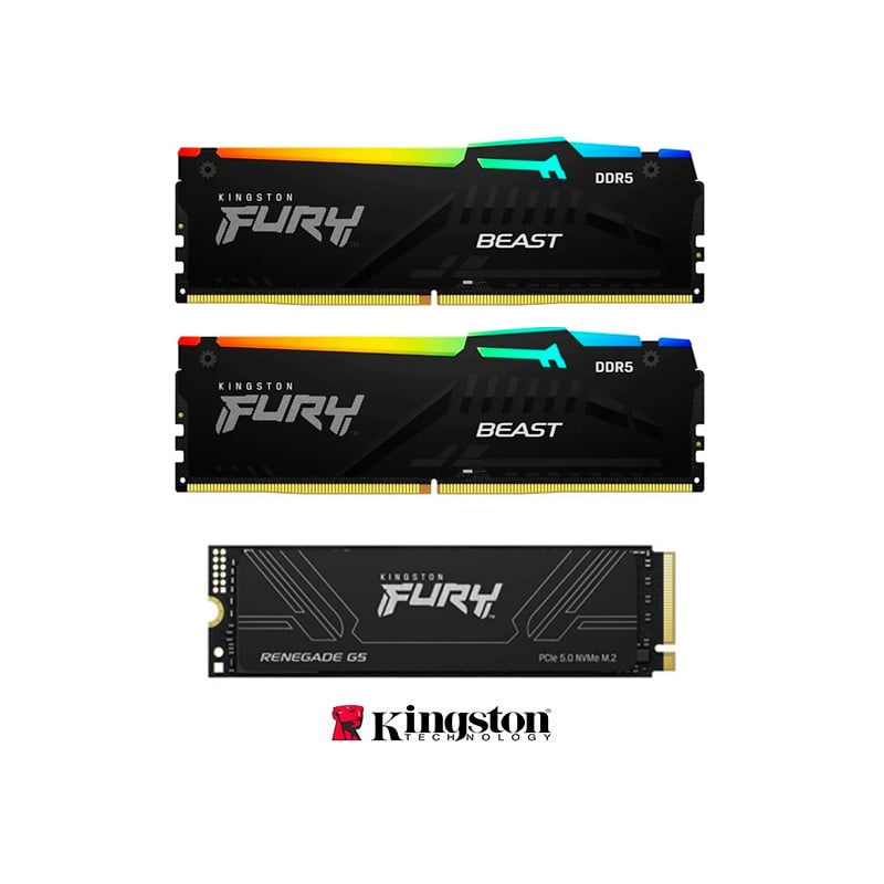 COMBO ACTUALIZACIÓN KINGSTON FURY BEAST RGB 16GB 6800 MHZ DDR5 + SSD NVME 4TB RENEGADE G5 14.800MB/S