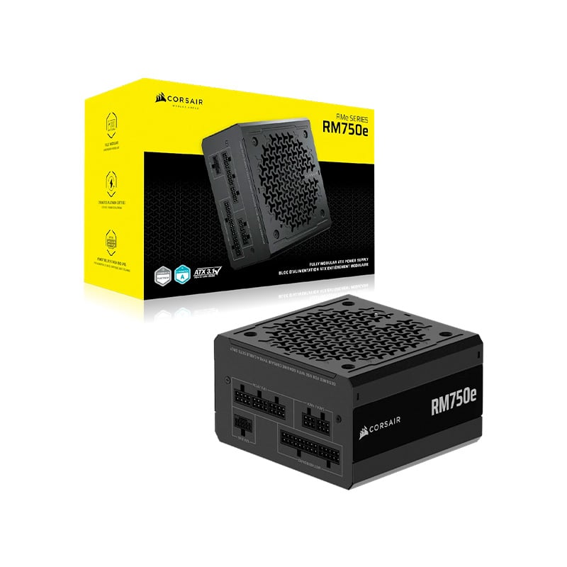 FUENTE 750W CORSAIR RM750E 2025 80 PLUS GOLD FULL MODULAR - INCLUYE CABLE PCIE 5.0 12VHPWR PARA GPU