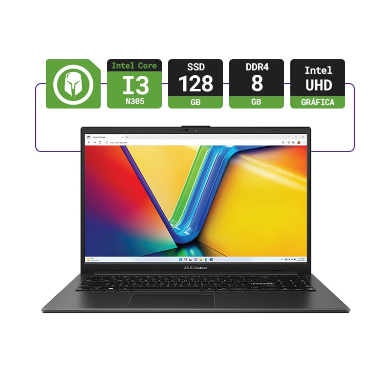 NOTEBOOK ASUS VIVOBOOK GO E1504GA 15.6" INTEL CORE I3 N305 FHD 8GB RAM 128GB UFS- W11 - BLACK