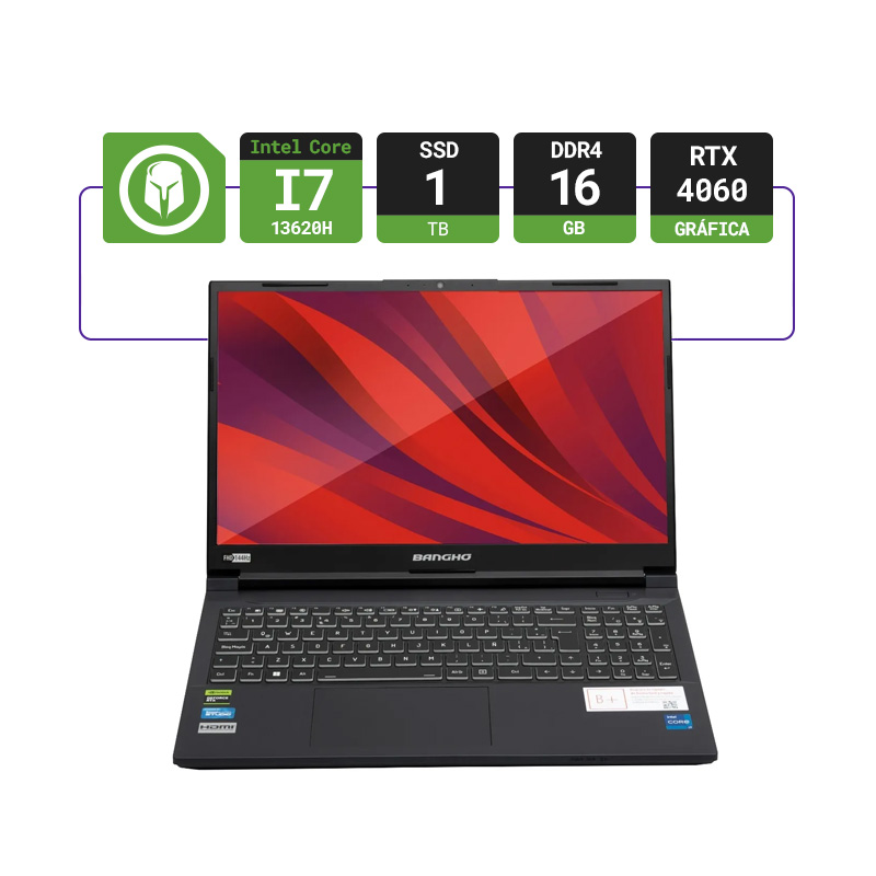 NOTEBOOK GAMER BANGHO GM 15Z13 15.6" INTEL I7 13620H 16GB RAM 1TB SSD M.2 RTX 4060 144HZ - FREEDOS