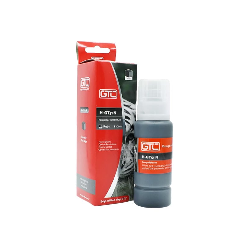 TINTA ALTERNATIVA SISTEMA CONT GTC GT51 PARA HP 5810 Y 5820 NEGRO 100ML
