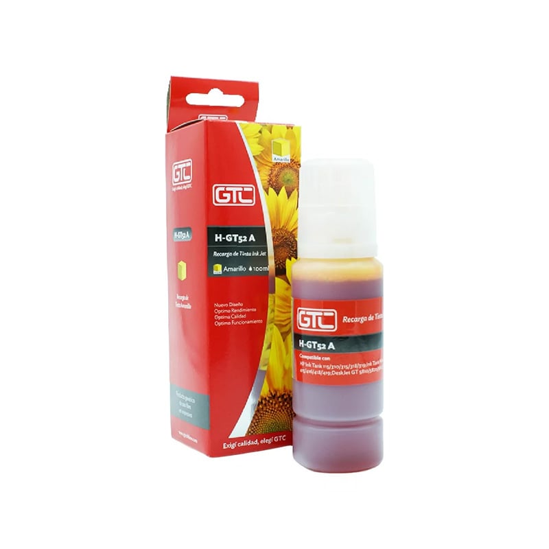TINTA ALTERNATIVA SISTEMA CONT GTC GT52 PARA HP 5810 Y 5820 AMARILLO 100ML