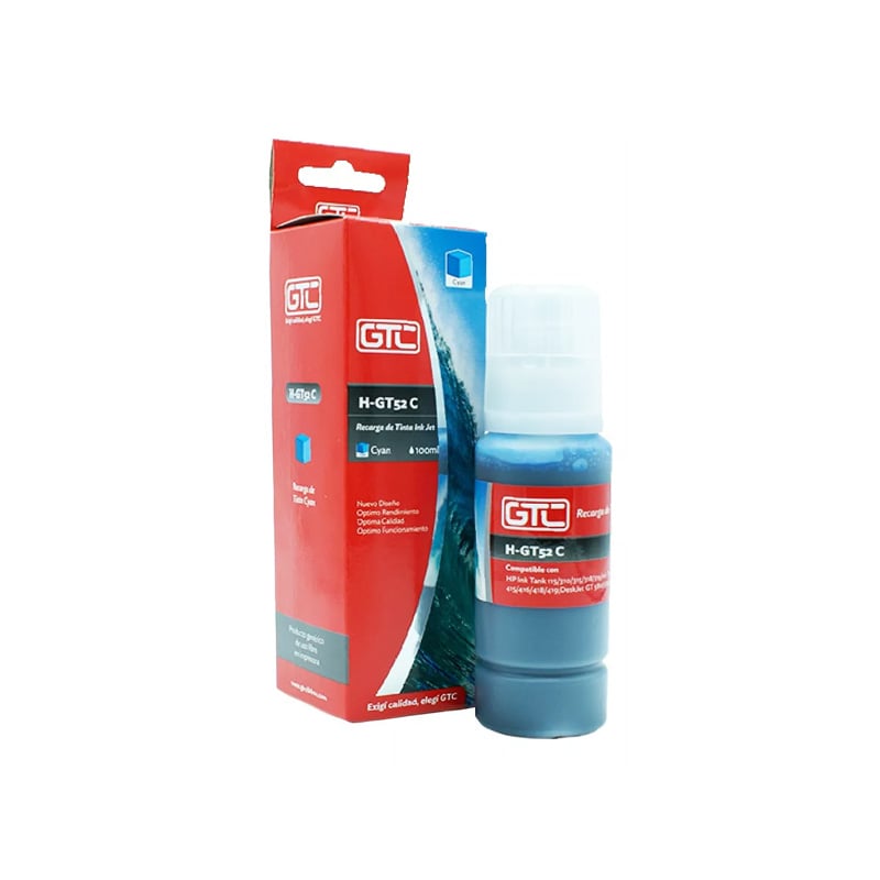 TINTA ALTERNATIVA SISTEMA CONT GTC GT52 PARA HP 5810 Y 5820 CYAN 100ML