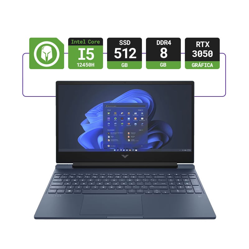 NOTEBOOK HP VICTUS 15 FA0033DX 15.6" INTEL I5 12450H 8GB RAM 512GB SSD W11 RTX 3050 - BLUE