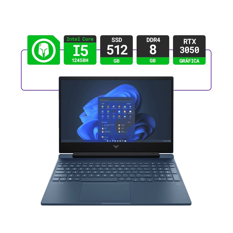 NOTEBOOK HP VICTUS 15 FA0033DX 15.6" INTEL I5 12450H 8GB RAM 512GB SSD W11 RTX 3050 - BLUE