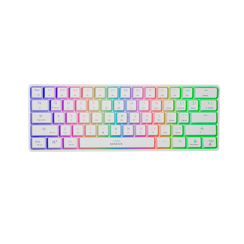 TECLADO MECANICO 60% GENESIS THOR 660 INALÁMBRICO WHITE RGB GATERON RED SWITCHES