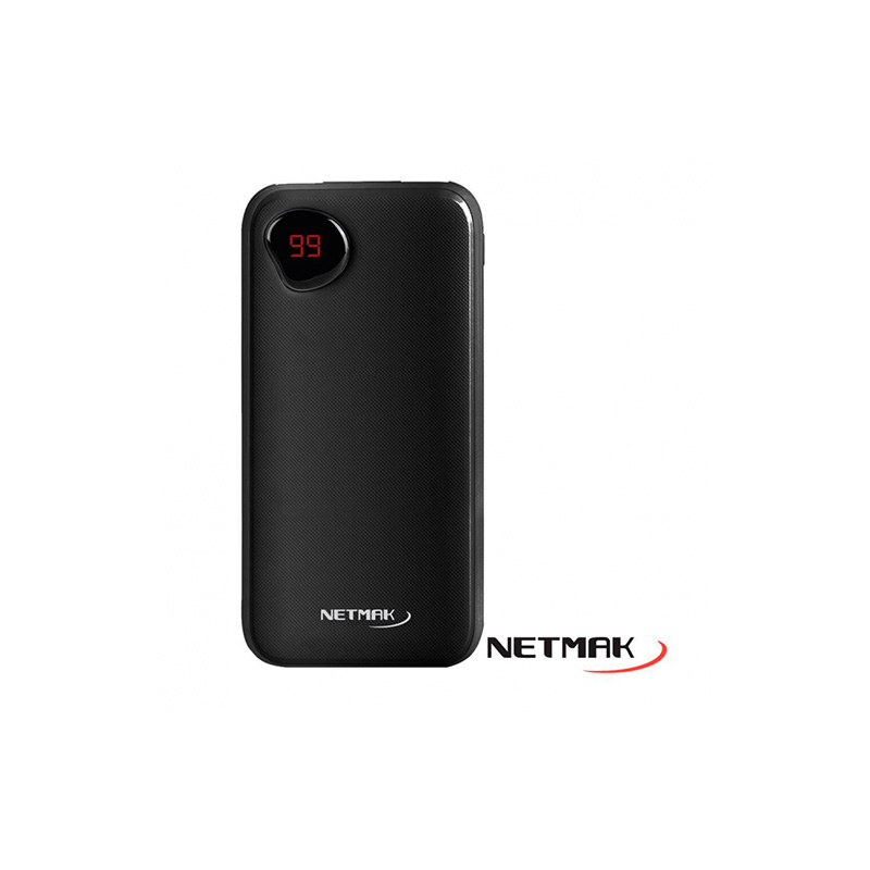 CARGADOR PORTABLE NETMAK 10.000 MAH CON DISPLAY DIGITAL - ENTRADA MICRO/TIPO C - SALIDA 2 USB