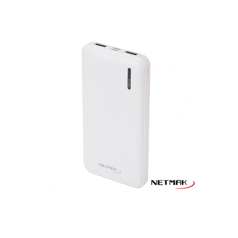 CARGADOR PORTABLE NETMAK 10.000 MAH BLANCO- ENTRADA MICRO/TIPO C - SALIDA 2 USB