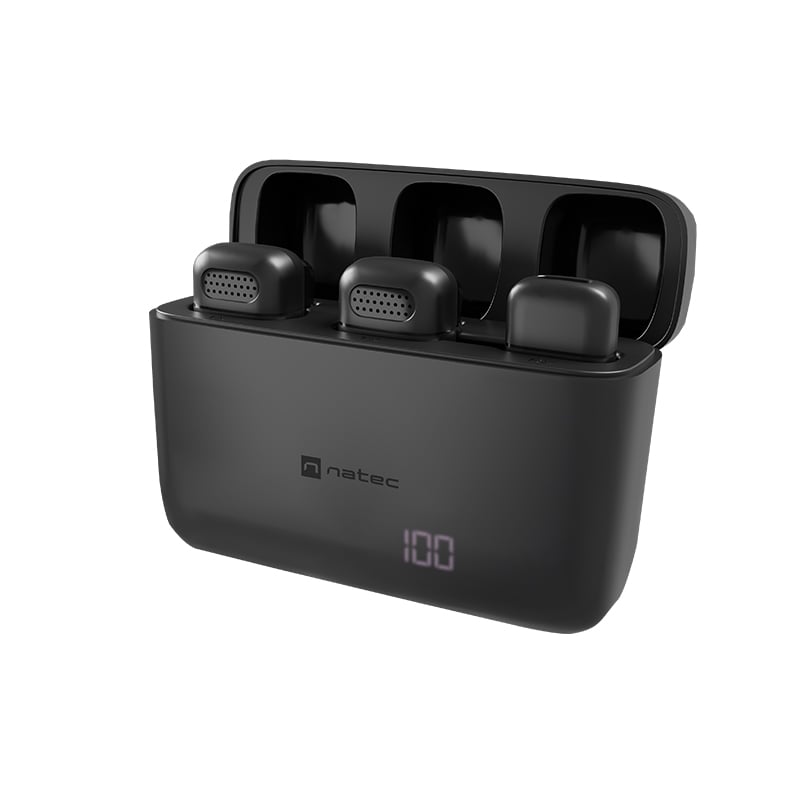 MICROFONO INALÁMBRICO PORTÁTIL NATEC HOPPER LAVALIER TIE LIGHTING - 2 PIEZAS - USB-C - BLACK