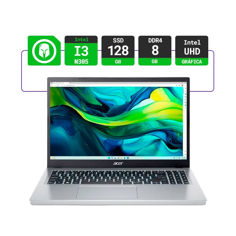 NOTEBOOK ACER ASPIRE GO 15 15.6" INTEL CORE I3-N305 FHD 8GB RAM 128GB UFS W11- SILVER