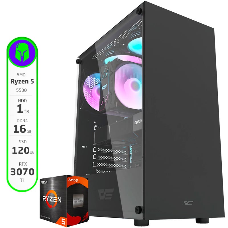 PC ARMADA COMPLETA RYZEN 5 5500 16GB 120GB SSD 1TB HDD RTX 3070 TI