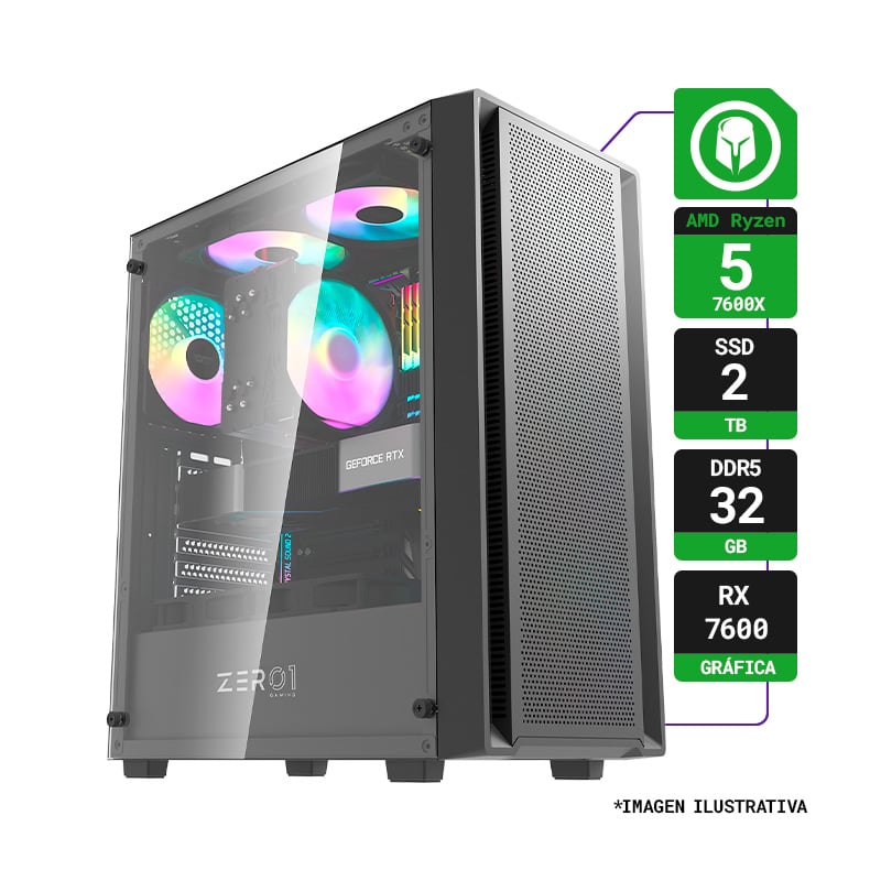 PC GAMER AMD RYZEN 5 7600X RAM 32GB SSD 2TB RX 7600