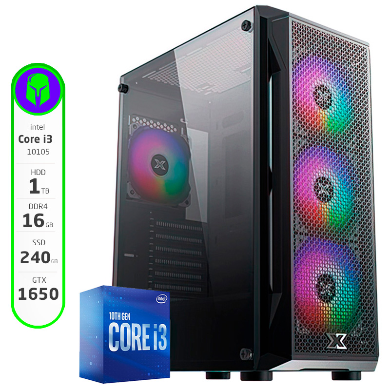 PC GAMER ARMADA COMPLETA INTEL I3 10105 16GB 240GB SSD HDD 1TB GTX 1650