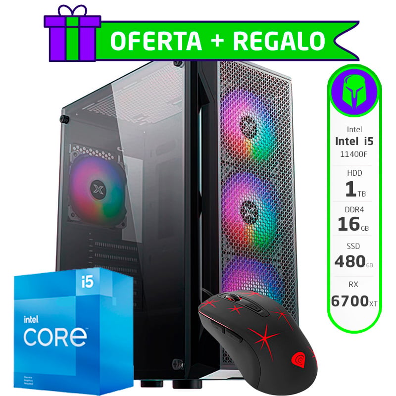PC GAMER ARMADA COMPLETA INTEL I5 11400F 16GB 480GB SSD 1TB HDD RX 6700 XT + MOUSE DE REGALO