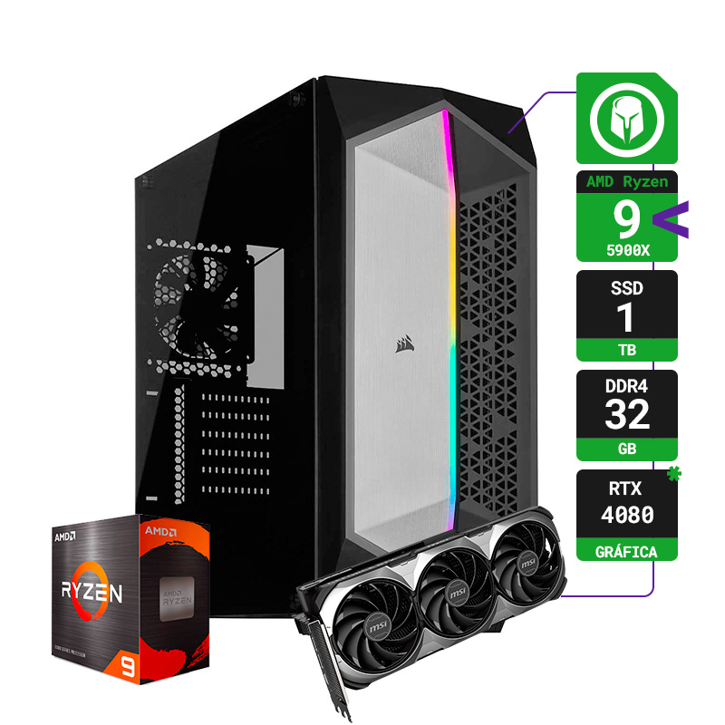 PC AMD RYZEN 9 5900X RAM 32GB SSD M.2 500GB SSD SATA 1TB RTX 4080