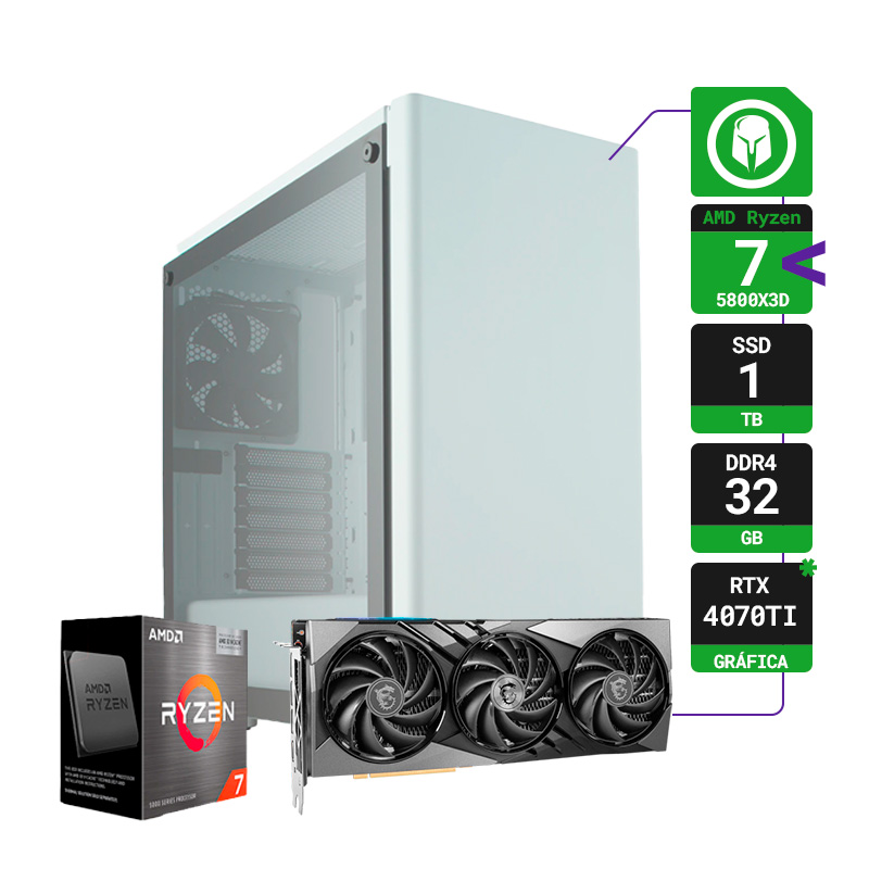 PC AMD RYZEN 7 5800X3D 32GB SSD M.2 500 SSD SATA 1TB RTX 4070 TI