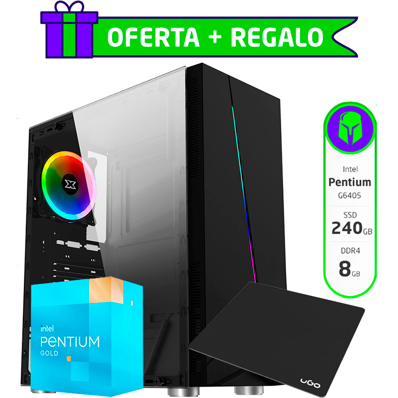PC DE ESCRITORIO ARMADA COMPLETA INTEL PENTIUM G6405 8GB SSD 240GB + MOUSE PAD DE REGALO
