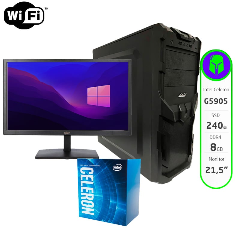 PC DE ESCRITORIO COMPLETA INTEL CELERON G5905 8GB SSD 240GB WIFI MONITOR 21,5"