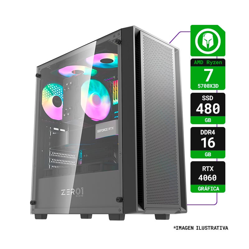 PC GAMER RYZEN 7 5700X3D RAM 16GB SSD 480GB RTX 4060 WIFI