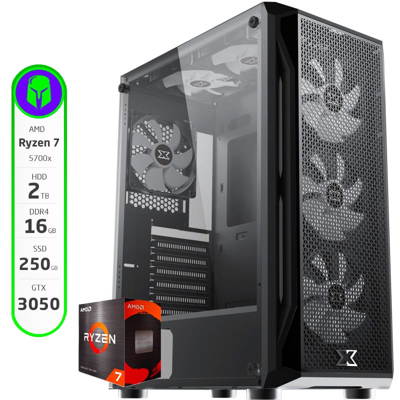 PC ARMADA COMPLETA AMD RYZEN 7 5700X 16GB 250GB SSD 2TB HDD RTX 3050 WI-FI