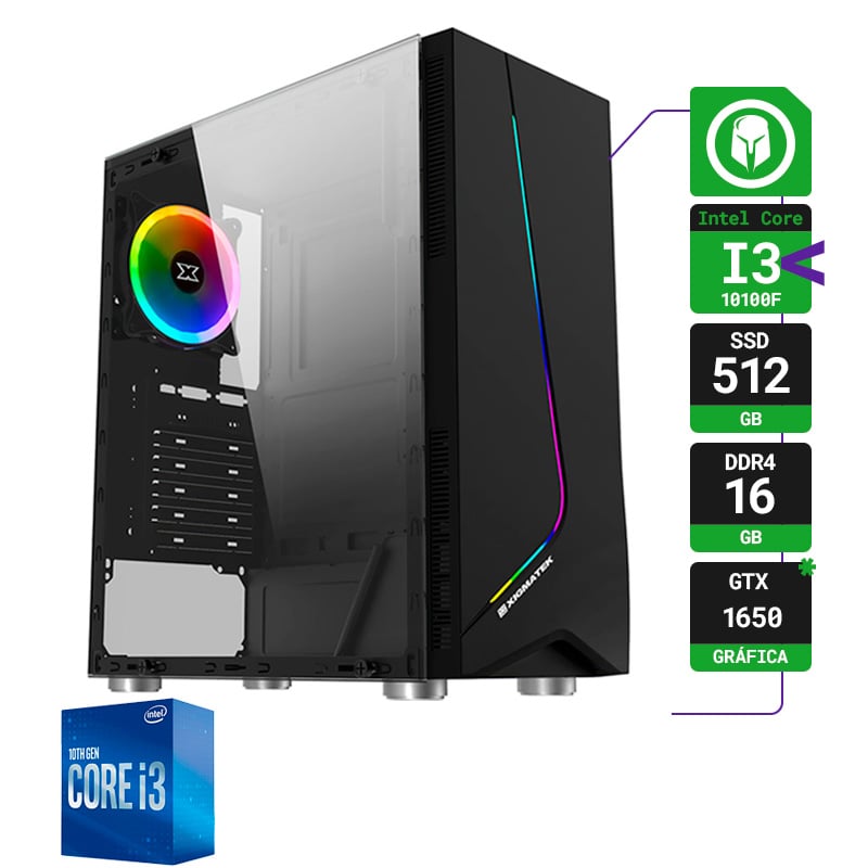 PC ARMADA COMPLETA INTEL CORE I3 10100F 16GB 512GB SSD GTX 1650