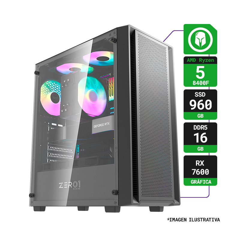 PC GAMER AMD RYZEN 5 8400F RAM 16GB SSD 1TB RX 7600