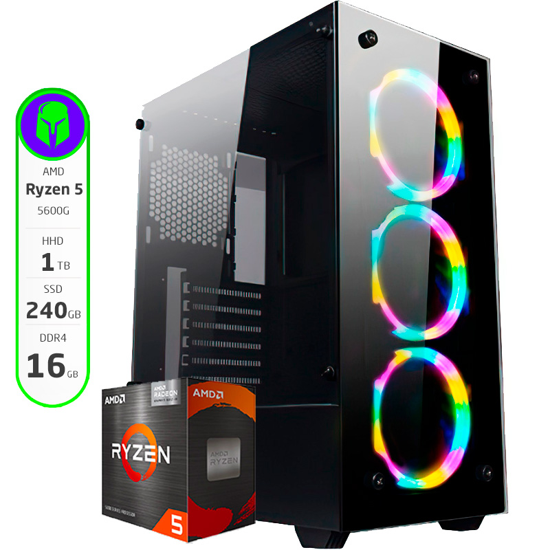 PC GAMER ARMADA COMPLETA AMD RYZEN 5 5600G 16GB 240GB SSD 1TB HDD GTX 1050TI