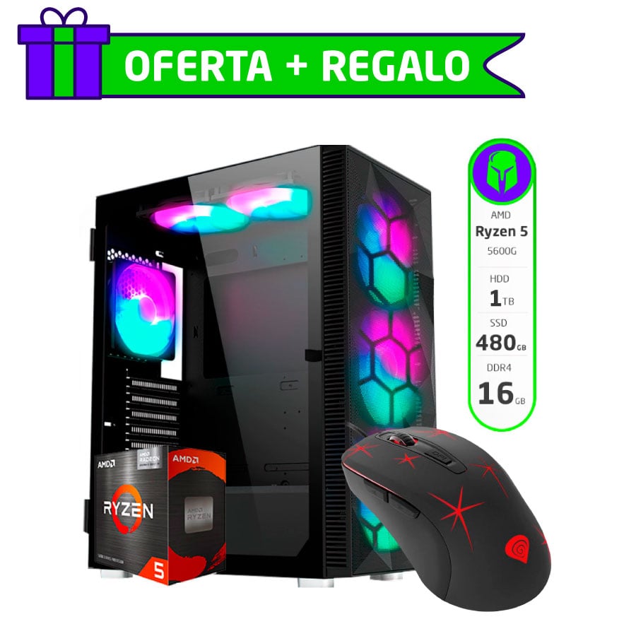 PC ARMADA COMPLETA AMD RYZEN 5 5600G 16GB SSD 480GB 1TB HDD + MOUSE DE REGALO
