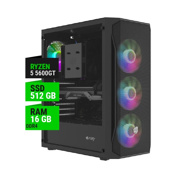 PC GAMER AMD RYZEN 5 5600GT B550 16GB RAM 512GB NVME 500W BRONZE GAB 4FAN