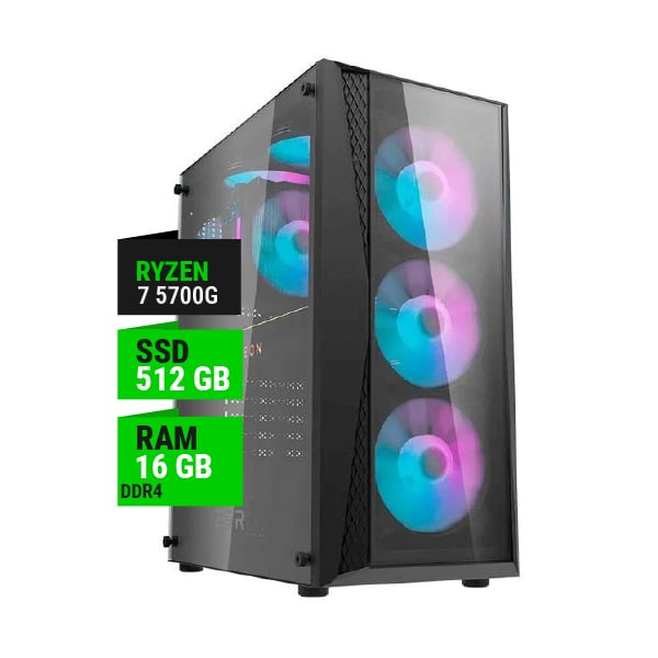 PC GAMER AMD RYZEN 7 5700G B550 16GB RAM 512GB NVME 500W BRONZE GAB 4FAN